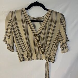 Cropped Beige Striped Women's Top